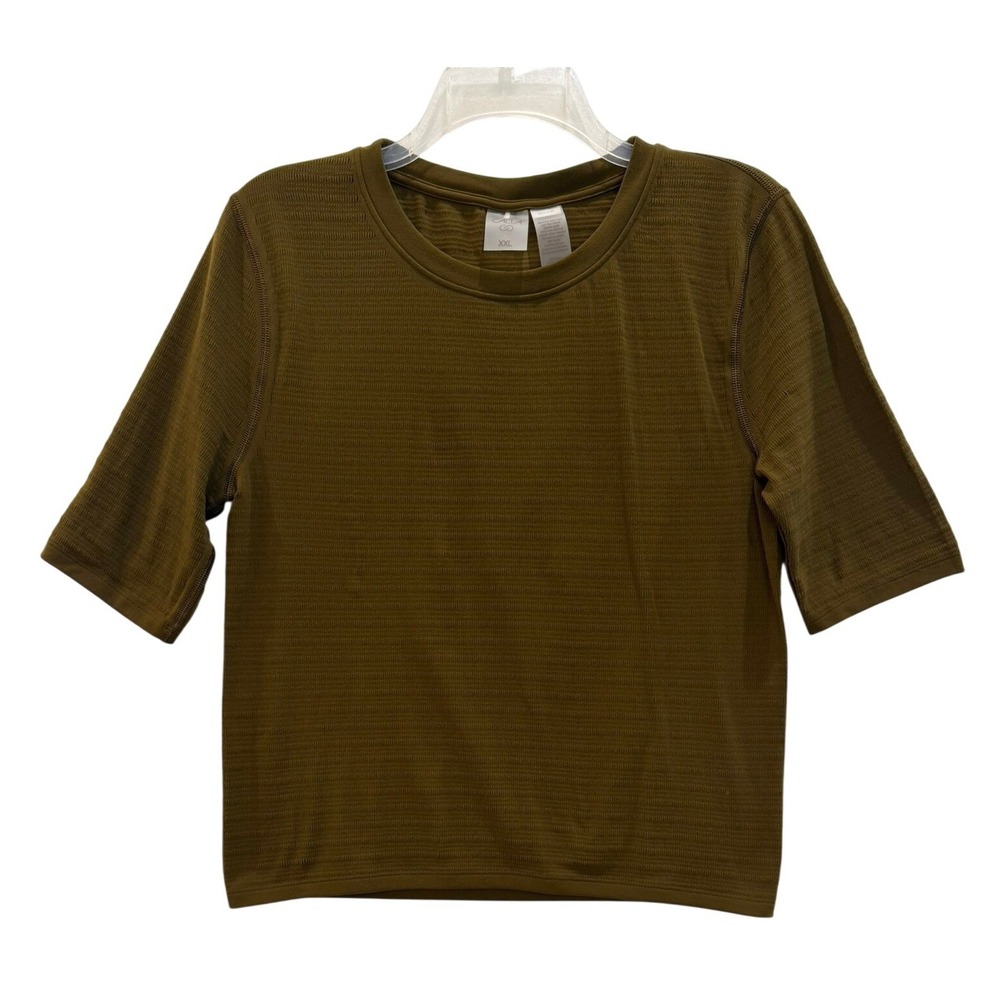 CALIA by Carrie Underwood Women XXL Olive Mesh Textured Short Sleeve Active Top